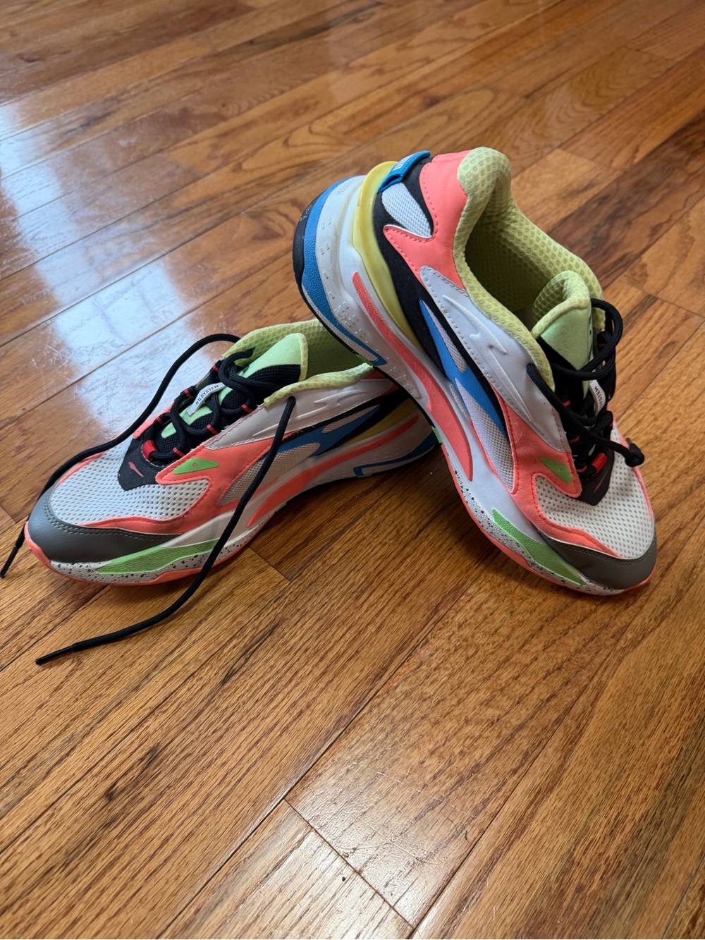 PUMA RS-Fast Colorblock Sneakers White Peach Blue Lime Size 7Y 8.5W